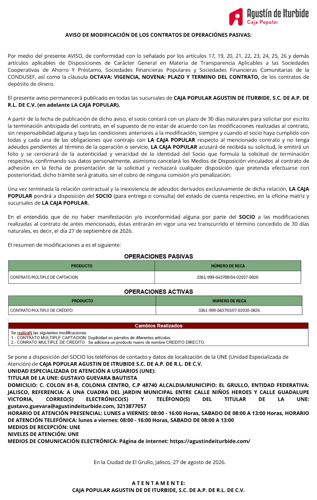 Aviso Importante